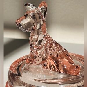 Vintage Jeanette Pink Depression Glass Scottie Terrier Dog trinket dish